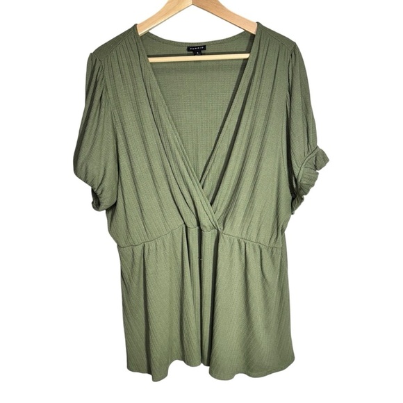 Torrid Olive Green Ribbed Surplice Peplum Top Size 4x Babydoll Top - Picture 3 of 12